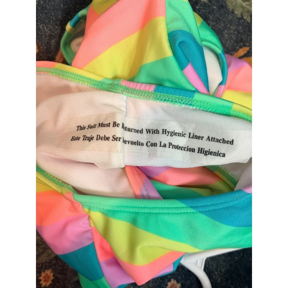 Cat & Jack Rainbow Stripe Racerback 1pc Swim Bathing Suit Large 10/12 NEW NWT